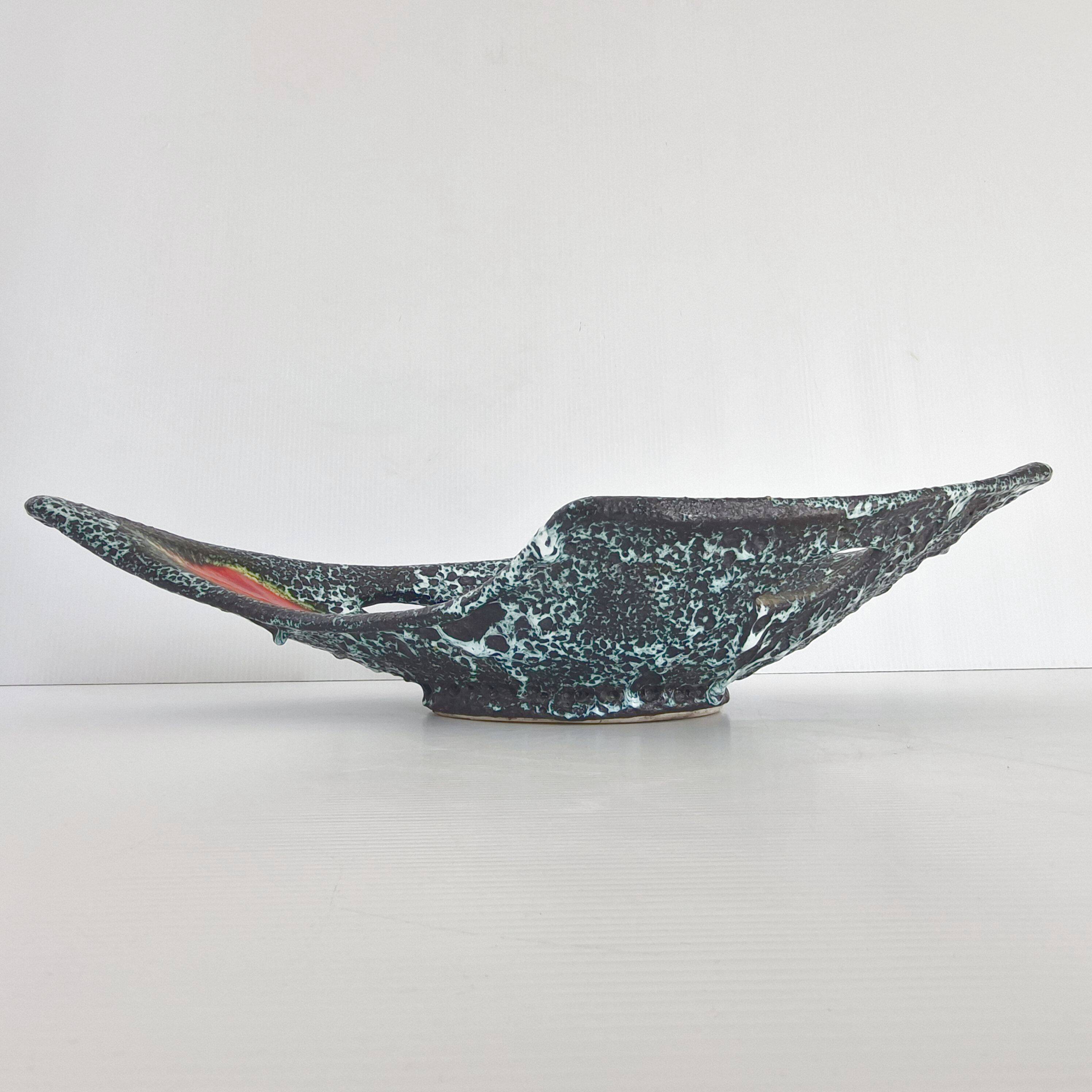 Vintage 1960s fruit bowl, ceramic Fat Lava, signed Vallauris.