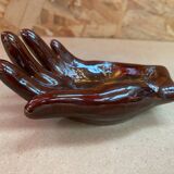 Old vallauris hand shaped brown ceramic pocket tray vintage decoration