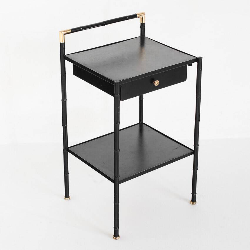 Vintage coffee table in iron (faux bamboo) and black escay. France, 1960s.