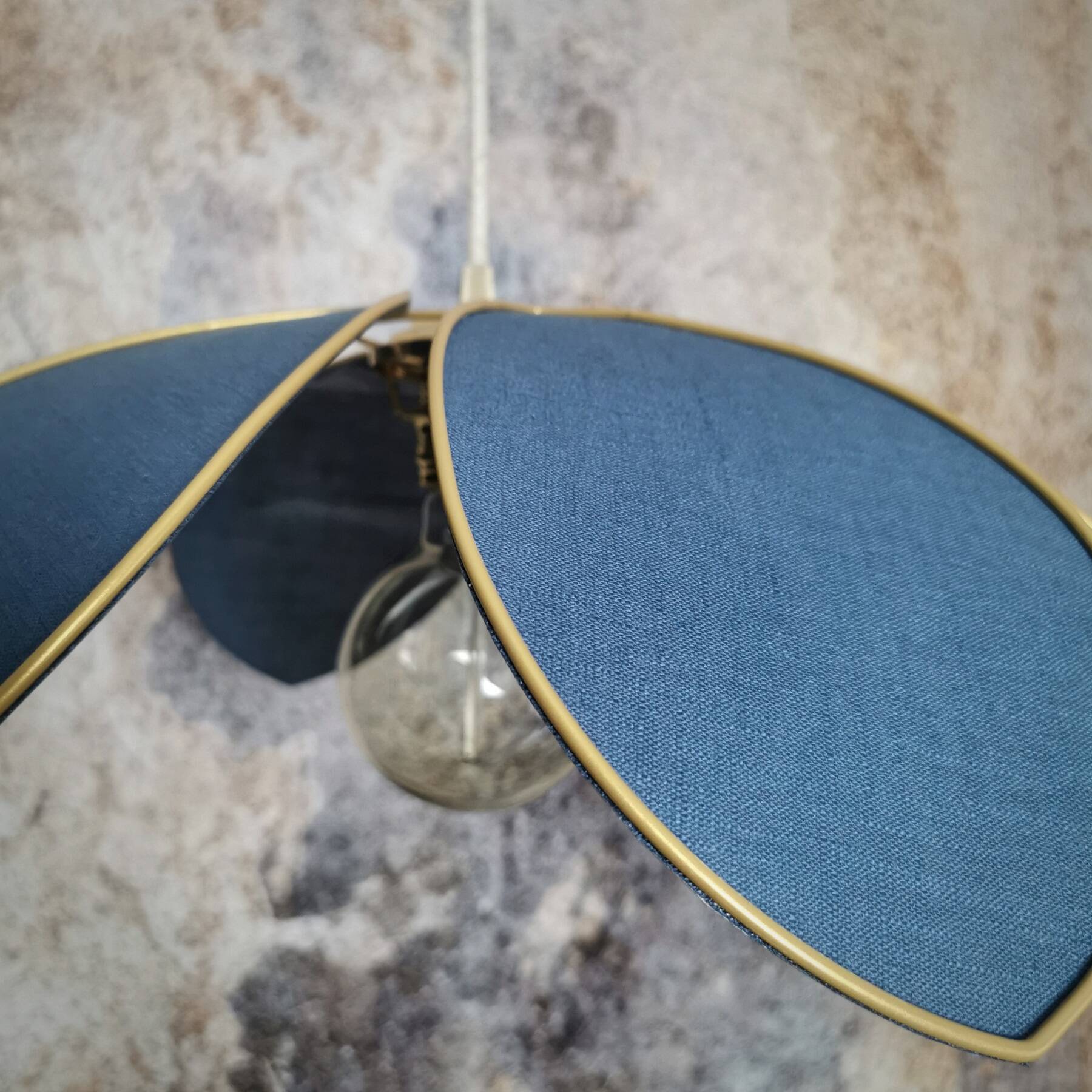 6-petal flower suspension, metal structure, slate blue linen