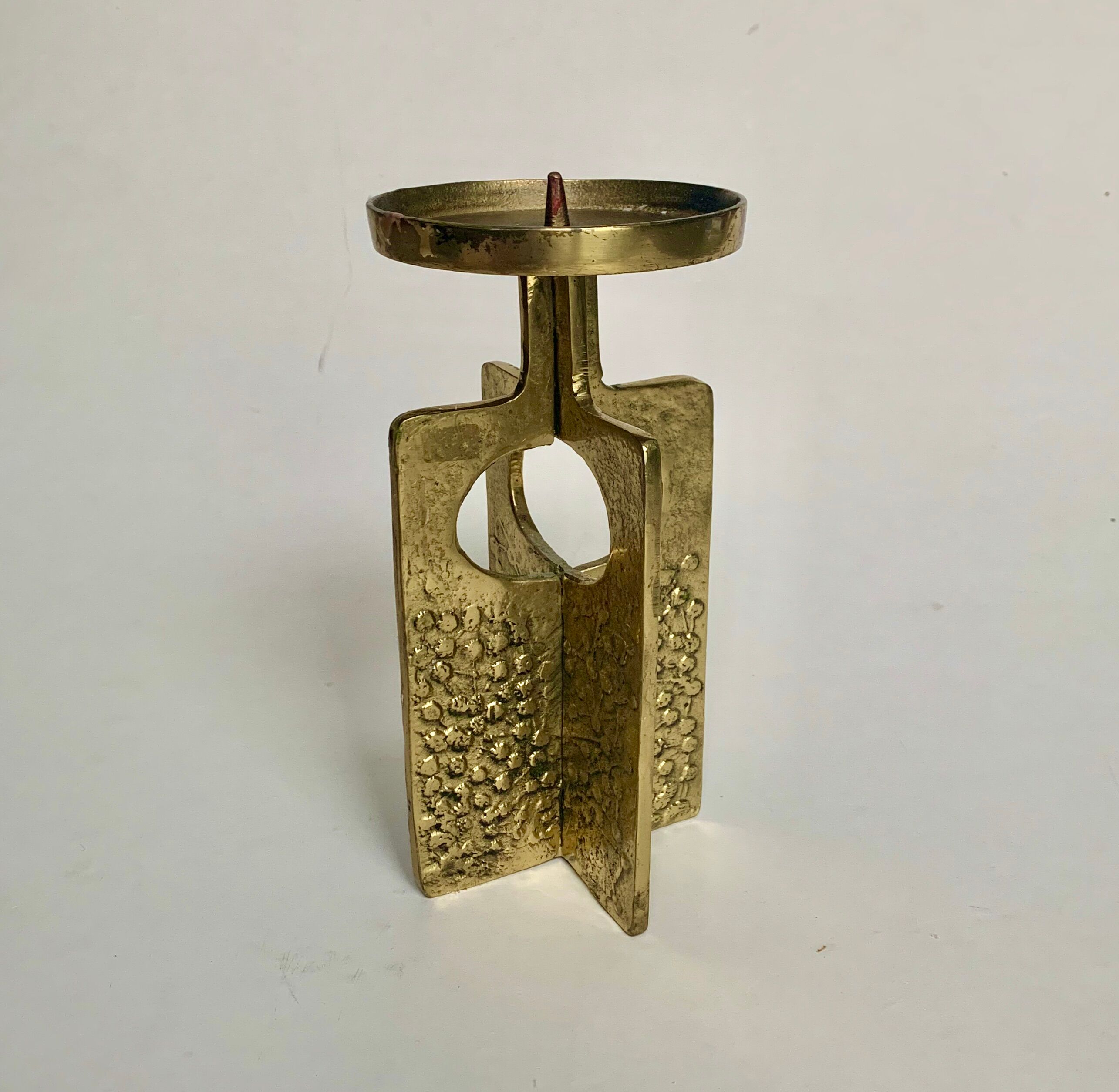 Brutalist bronze candleholder, 1970s