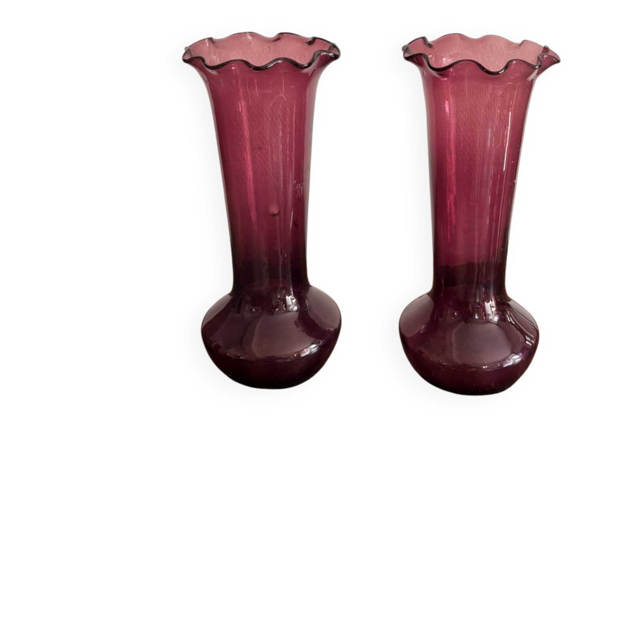 Pair of Trumpet Shaped Soliflore Vases, Purple, Mid Century, Italy, Empoli