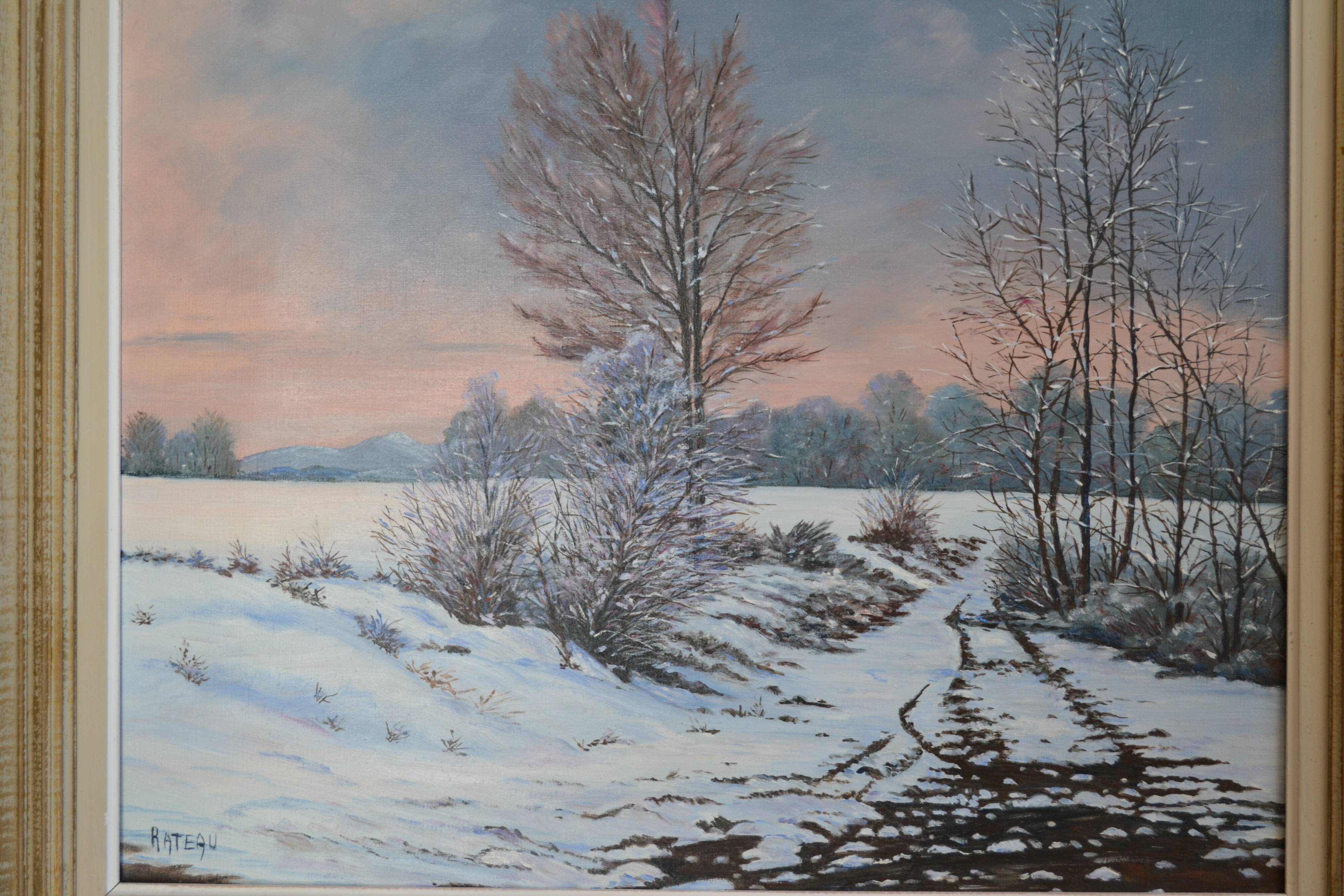 Rateau "Snowy landscape" framed HST painting