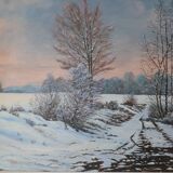 Rateau " Paysage enneigé " peinture HST encadrée