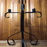 Ancien chandelier 5 feux bougeoirs fer forge noir vintage #a577