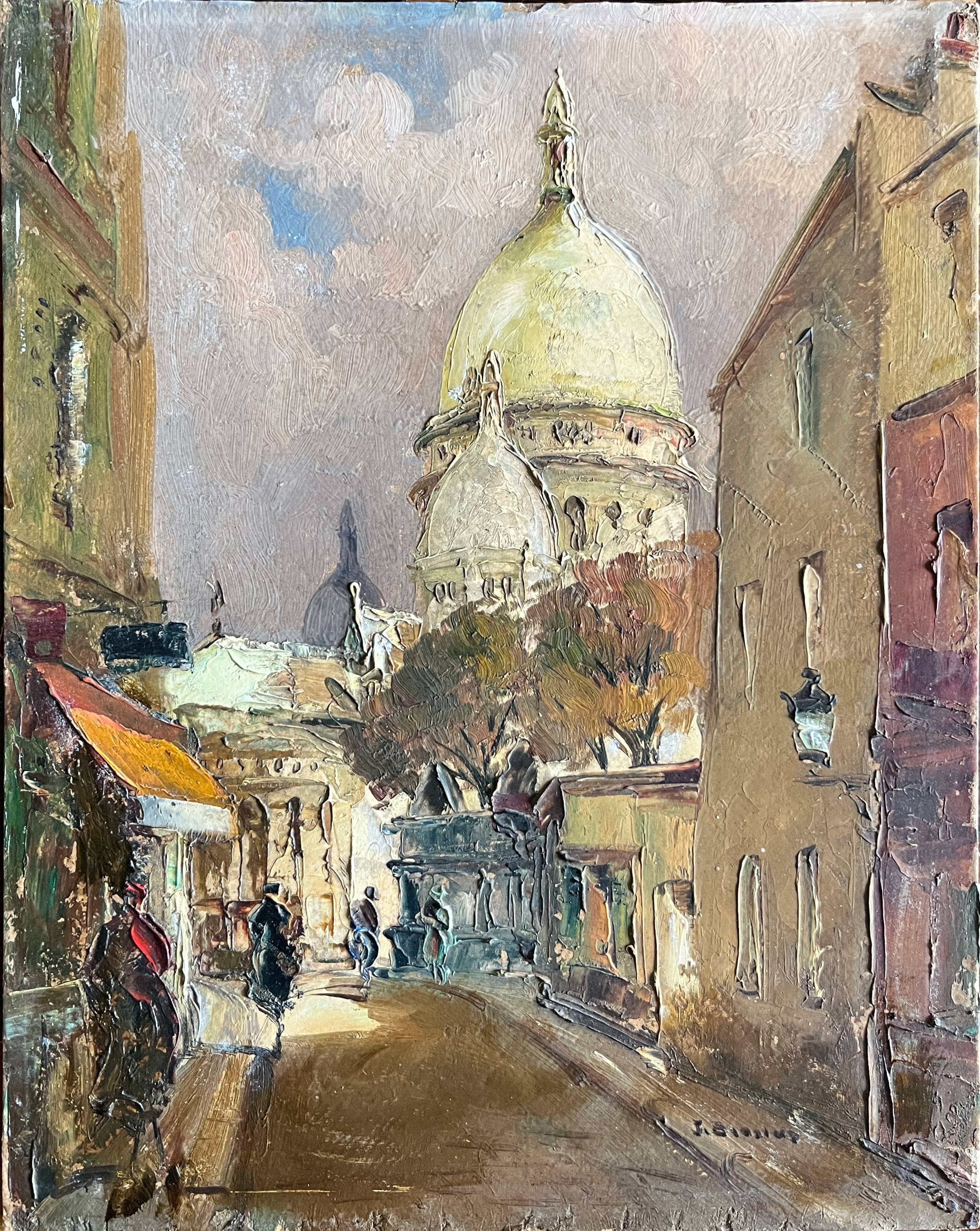 Painting Paris Montmartre Place du Tertre by Julian Brosius (1917-2004)