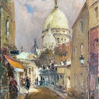 Painting paris montmartre place du tertre by julian brosius (1917-2004)