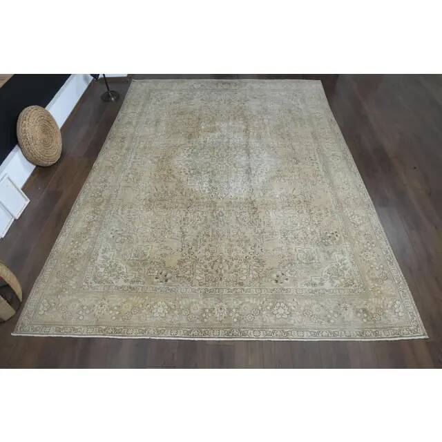 1970s Vintage Persian Handmade Wool Cotton Orange Area Rug 282x377
