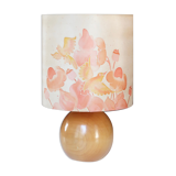Blond wood lamp, silk lampshade, 70s
