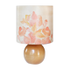 Lampe en bois blond, abat jour soie, années 70