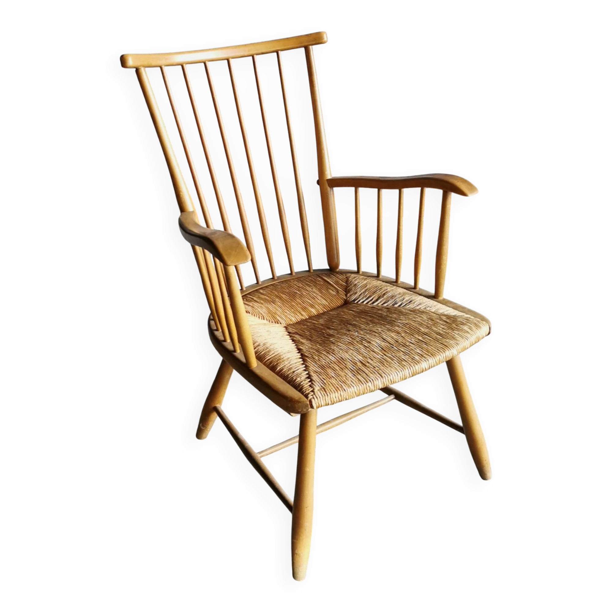 Vintage armchairs WKS design Arno Lambrecht rattan and wood 1950