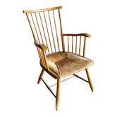 Fauteuils vintage WKS design Arno Lambrecht jonc et bois  1950