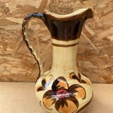 Antique JASBA Ceramic Pitcher Brown Beige Flower Decor Germany Vintage #B243