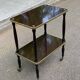 Desserte vintage palissandre double plateau doré sur roulettes 71cm