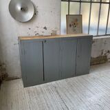 Factory blue patinated workshop furniture