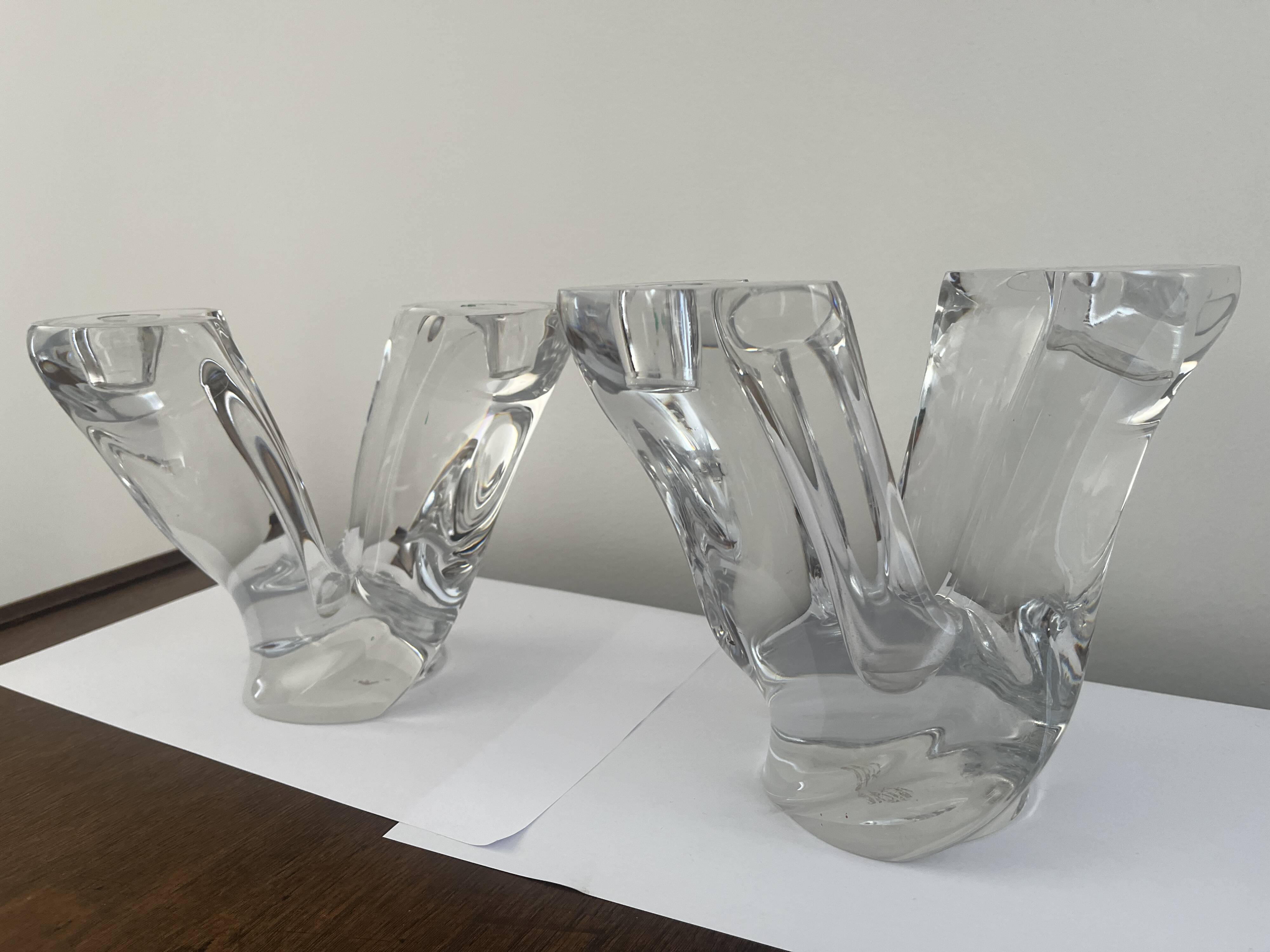 pair of crystal candlesticks signed Schneider 1970