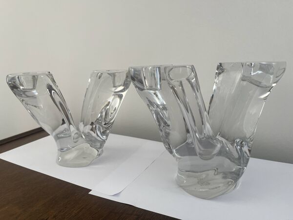 paire de bougeoirs en cristal signé Schneider 1970