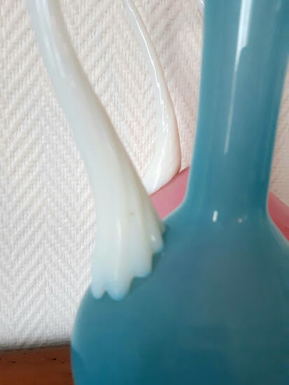 Pair of ewers in pink and blue opaline