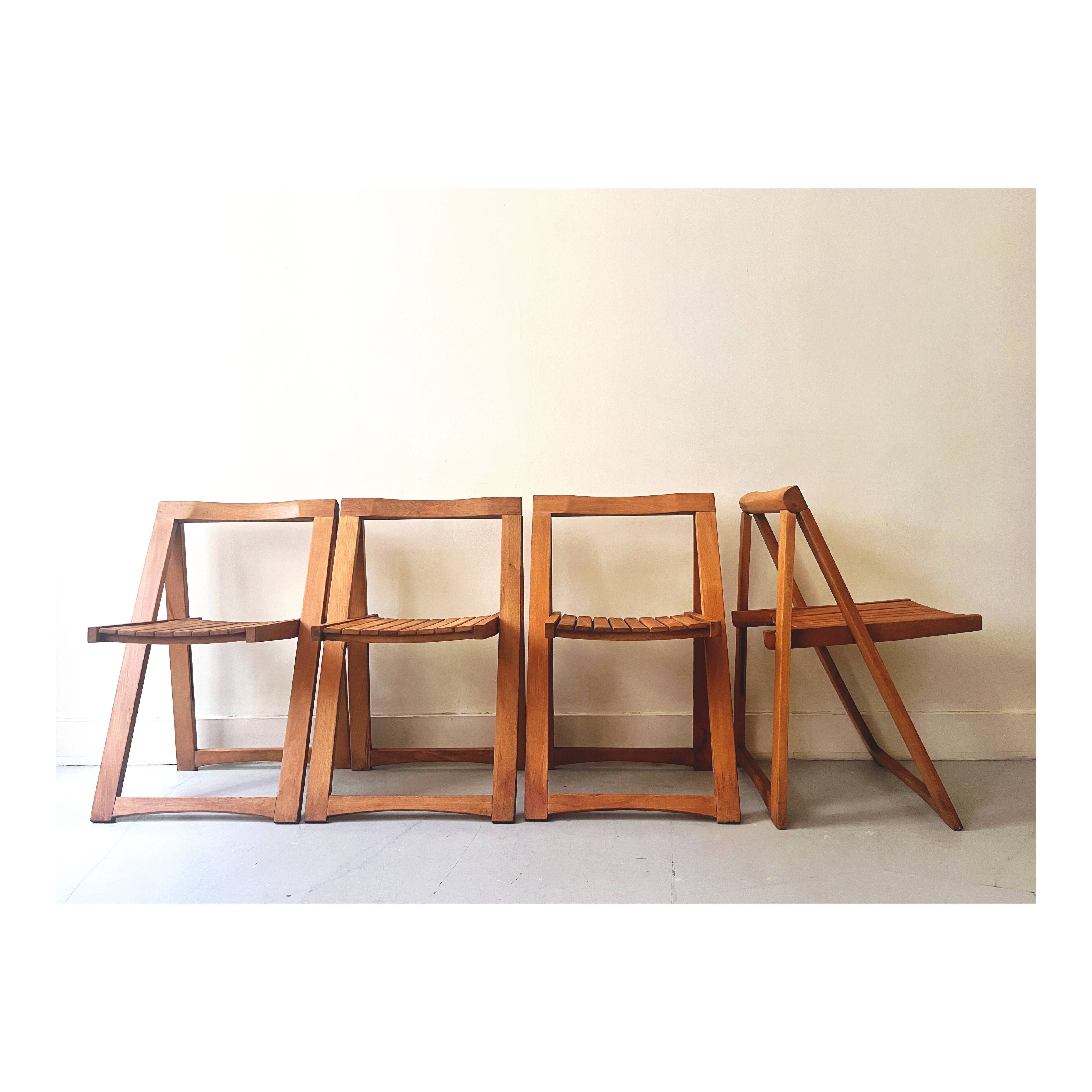set of 4 italian wooden folding chairs by Aldo Jacober, design 1960 - 1970