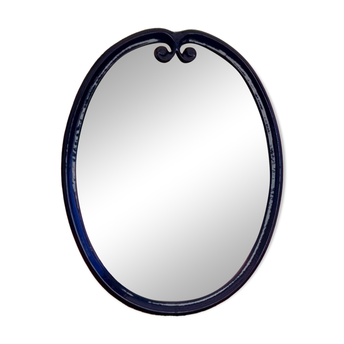 Vintage enameled blue oval mirror