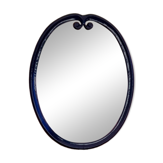 Miroir ovale bleu émaillé vintage