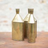 Lot de 3 bouteilles laiton vintage, gourde laiton, récipient laiton