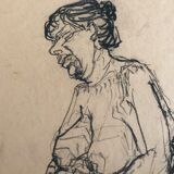 Charcoal sketch on paper by robert haisley, model study, sleepy on a chair