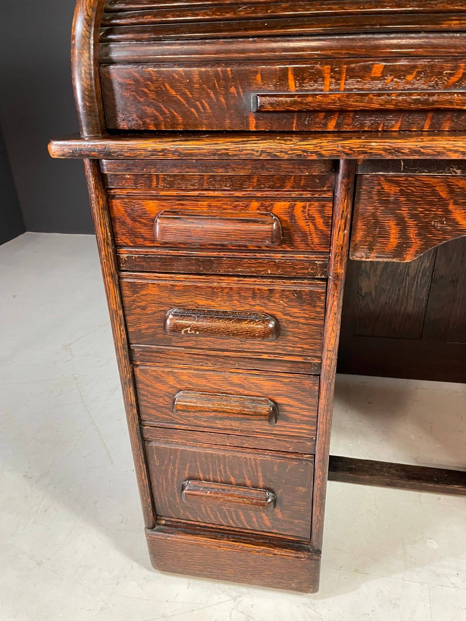 American roll-top desk, solid oak, Czechoslovakia, 1930s