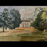 Oil on cardboard representing an early 20th century property, limed frame