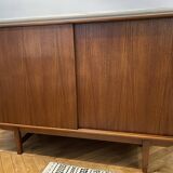 Danish teak highboard with 2 sliding doors