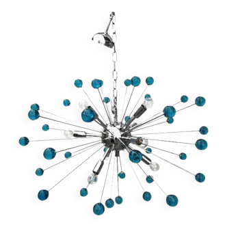 Chandelier murano verre spoutnik bleu italien fait main