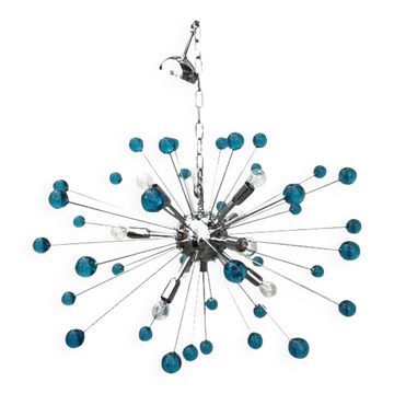 Chandelier murano verre spoutnik bleu italien fait main