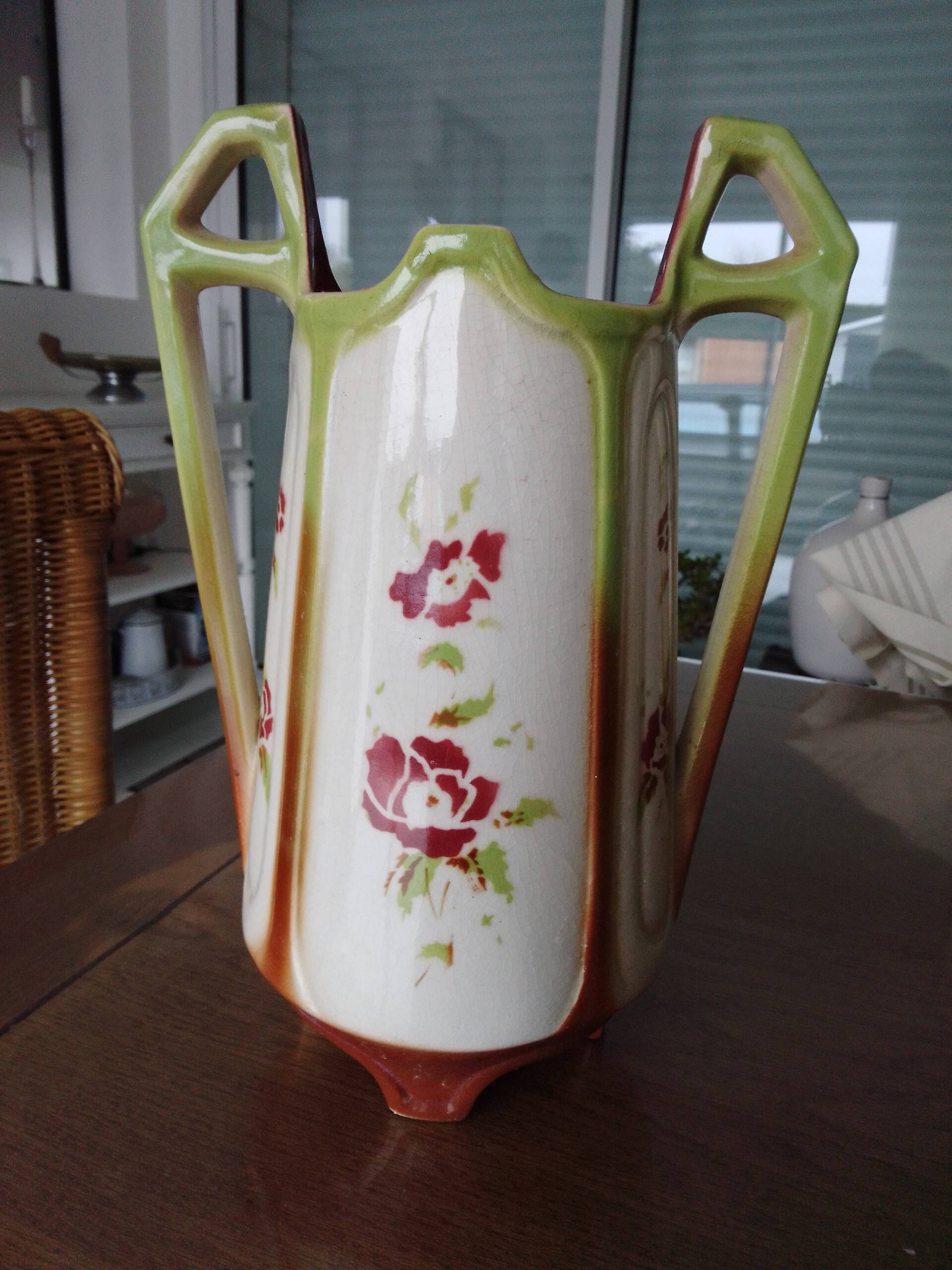 Antique faience barbotine vase
