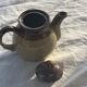 Two-tone stoneware teapot vintage floral pattern