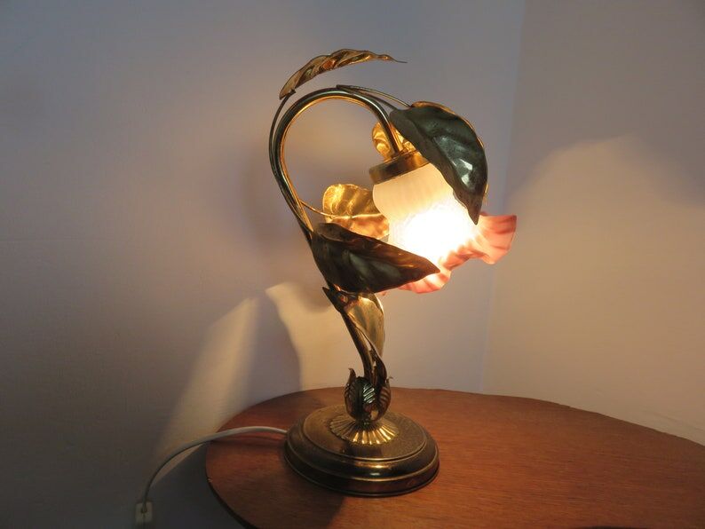 Lamp " flower " in gold metal 70s