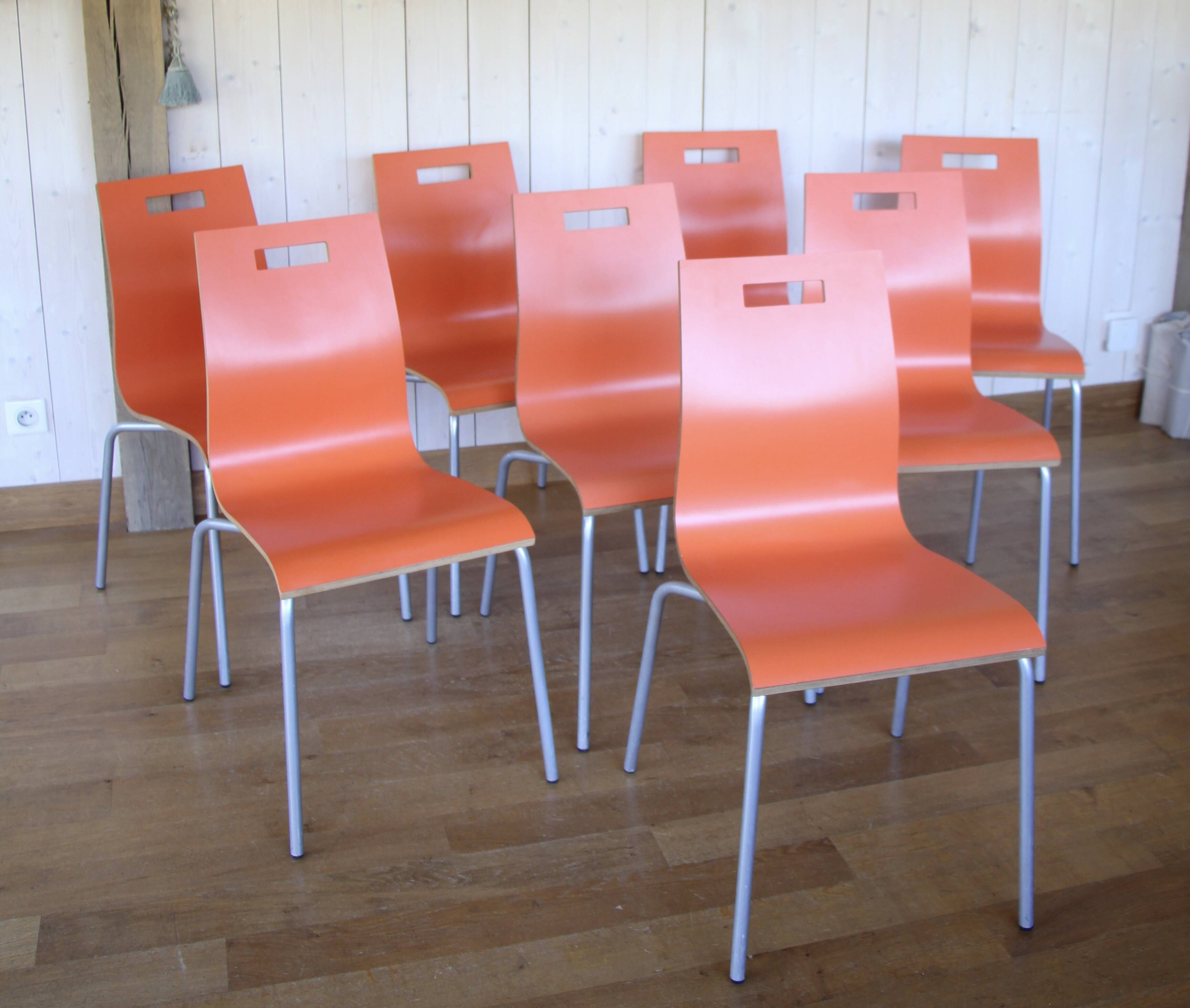 Set of 8 vintage metal and wood chairs