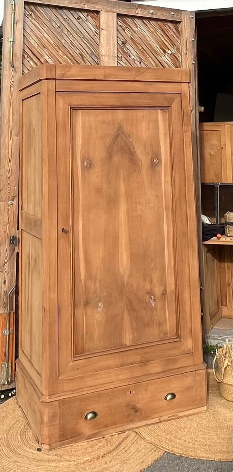 Armoire penderie ancienne en bois massif brut - 1 tiroir