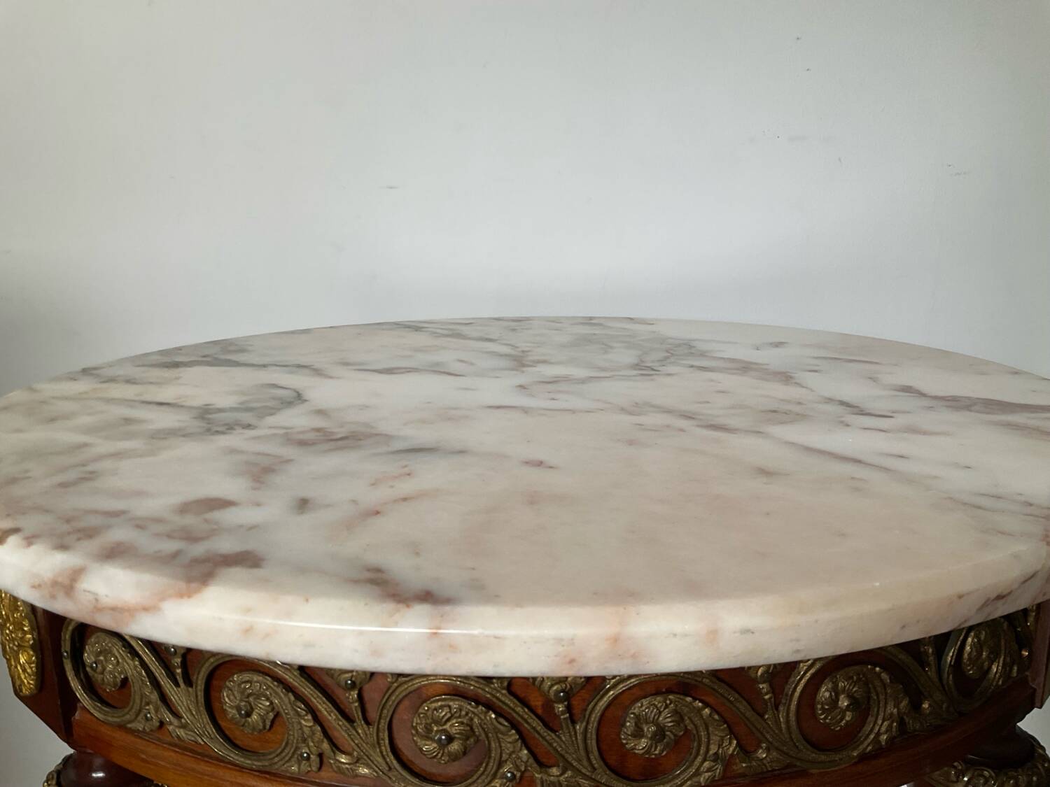 Louis XVI style side table in wood, marble and brass