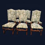 6 Louis XV style solid wood chairs with jacquard upholstery.