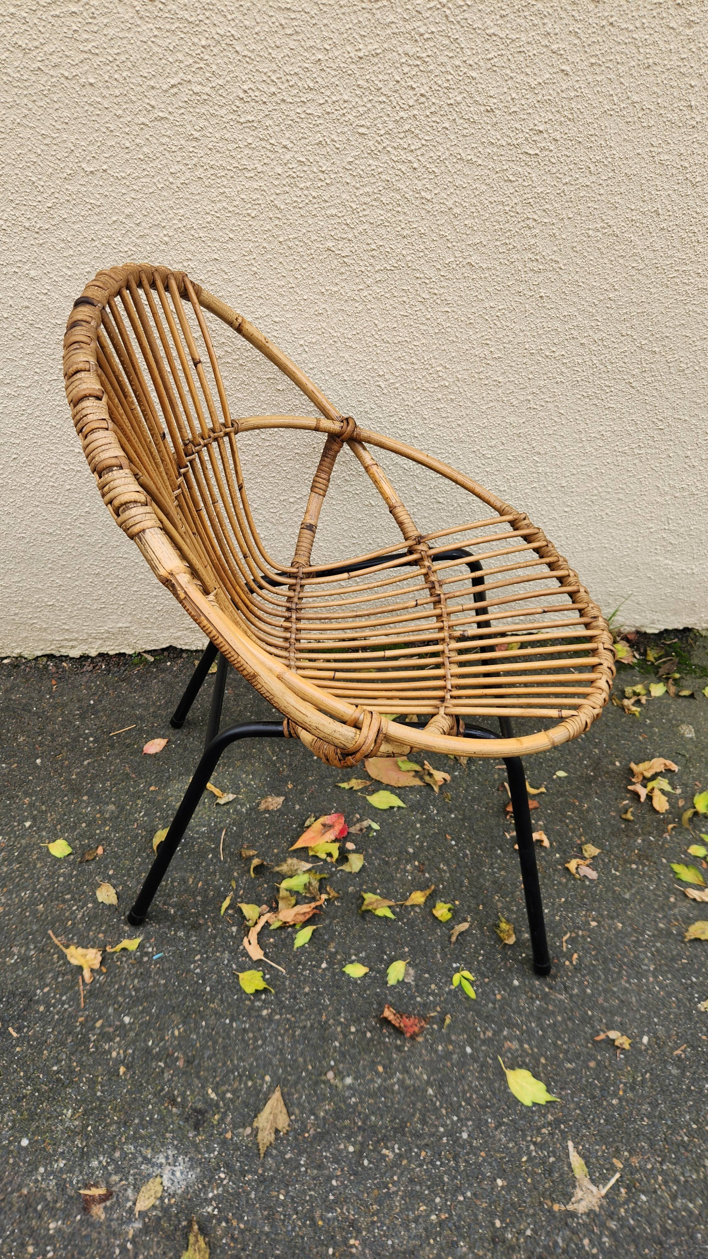 Belle chaise Vintage en rotin et osier