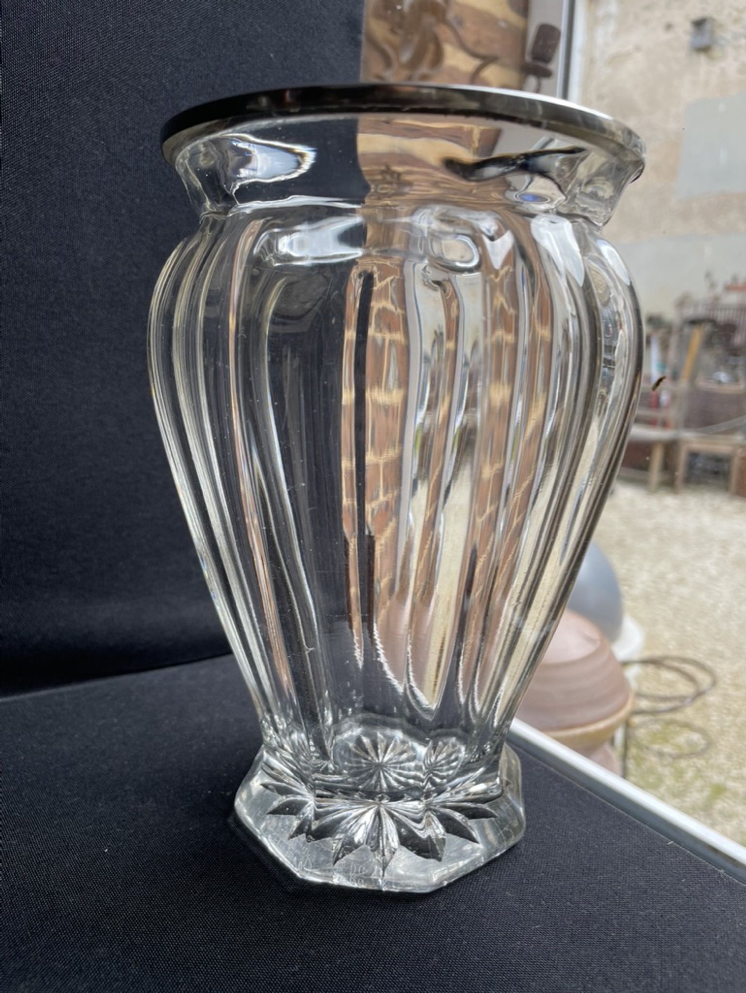Vase in cut crystal and silver hallmark head of minerva 1st title