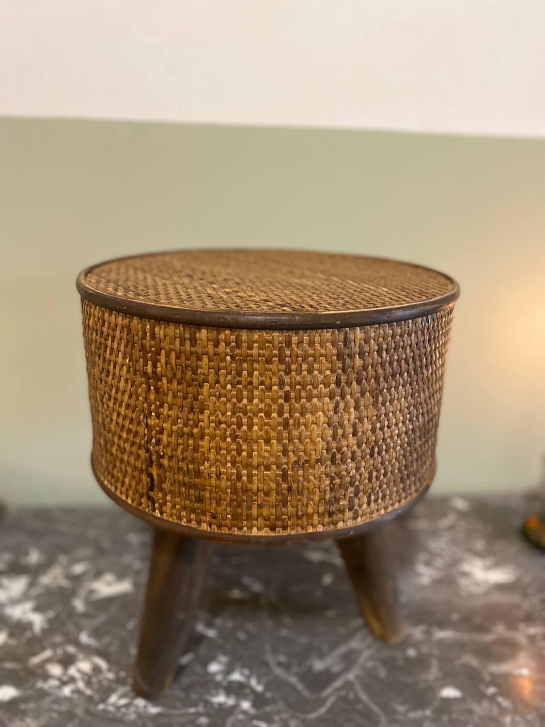 Wood and wicker stool
