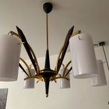 Lustre en laiton et teck