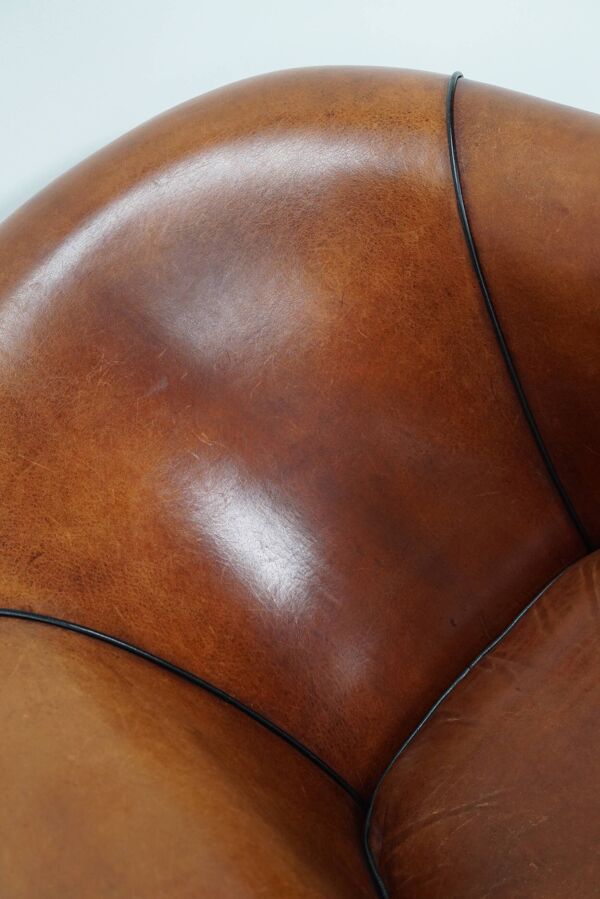 Fauteuil club vintage hollandais en cuir couleur cognac