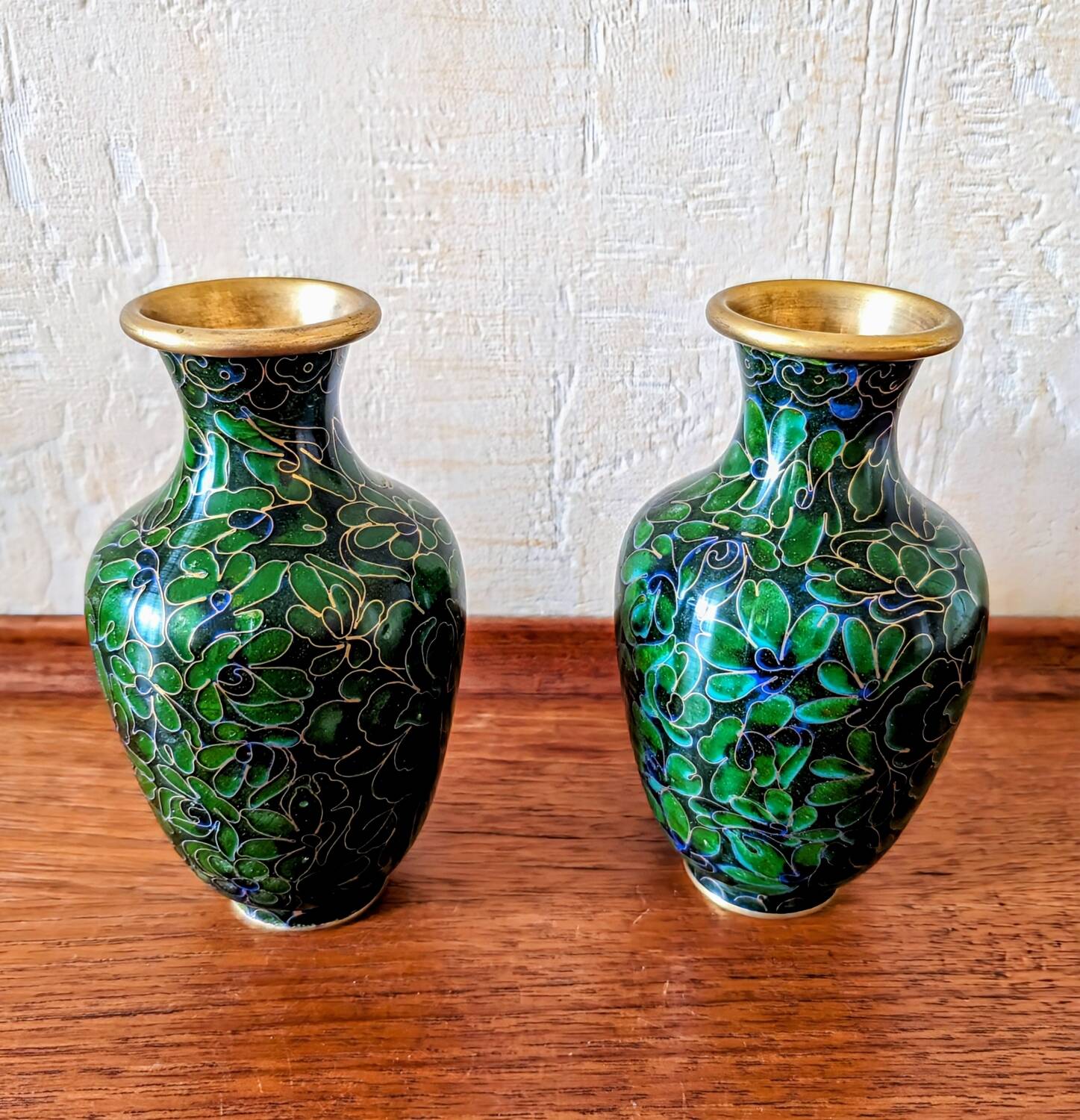 Pair of enameled cloisonné vases