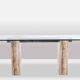 Console, or desk, in glass and travertine. 1980s.