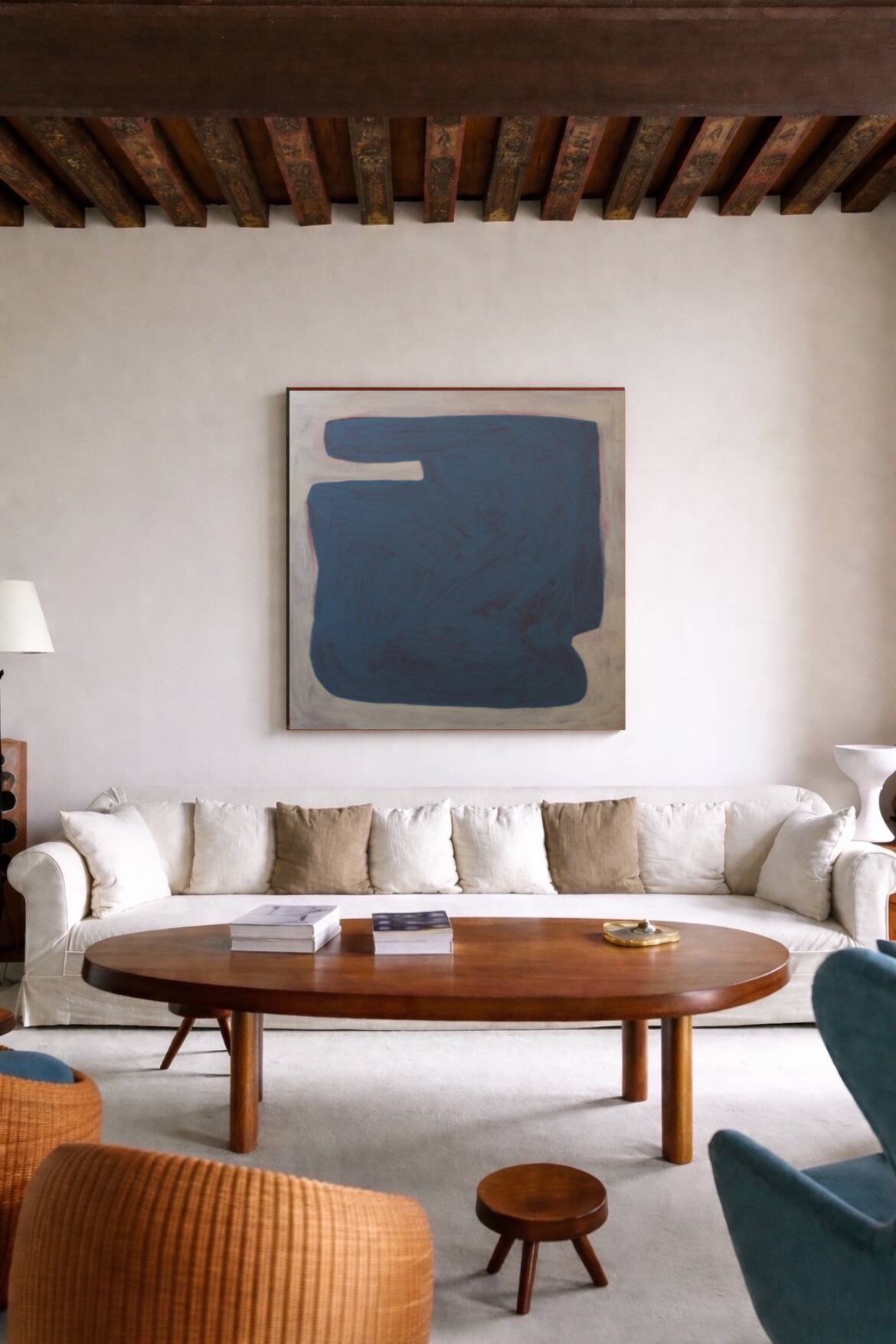 Organic blue-grey canvas 100x80cm