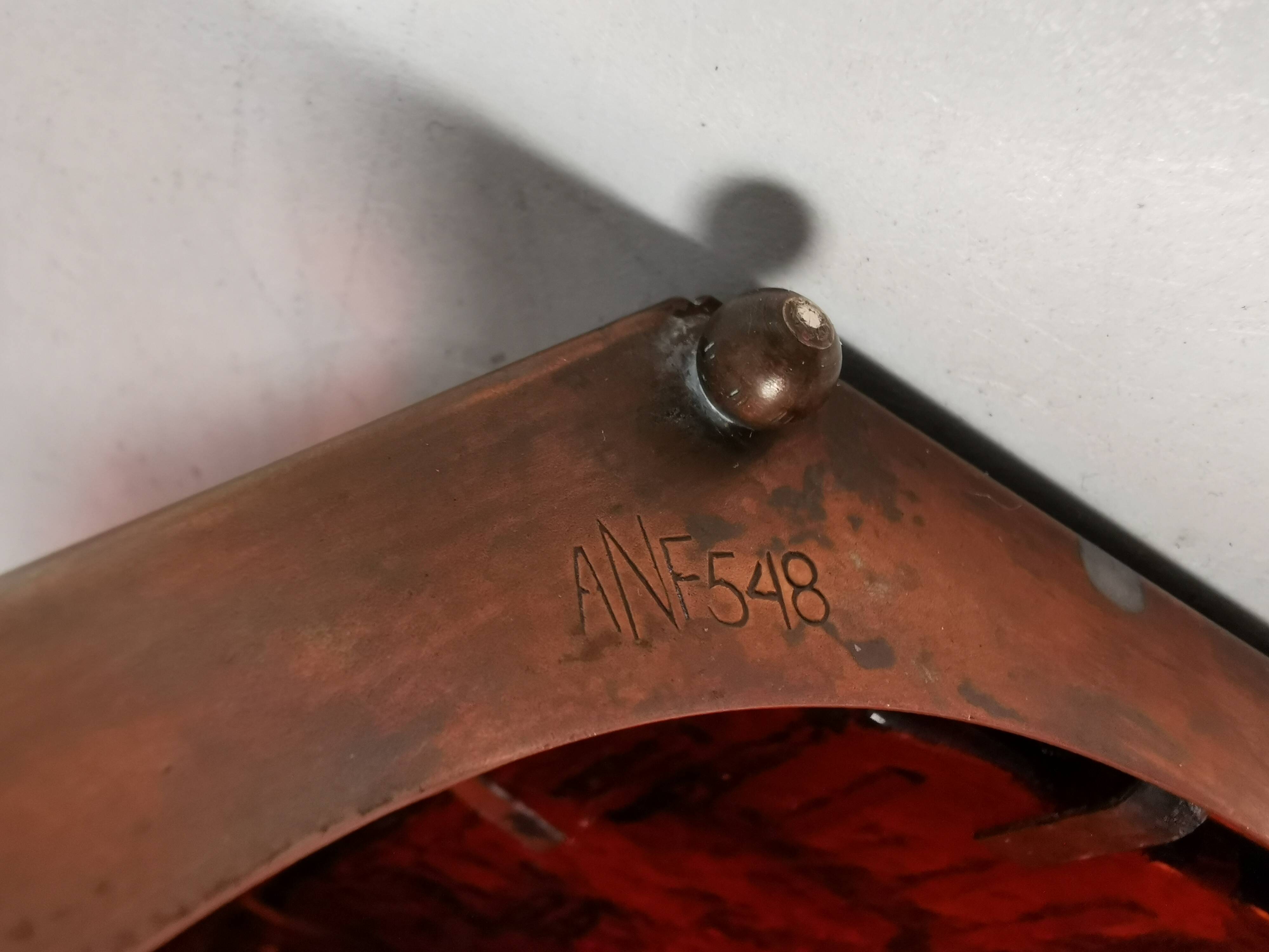 Swedish table lamp in copper and orange glass, by Erik Hoeglund 1960s