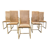 Vintage brass and alcantara dining chairs by Belgochrom, 1970s