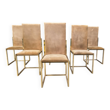 Vintage brass and alcantara dining chairs by Belgochrom, 1970s